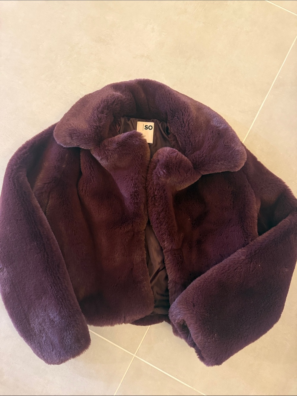 SO Kids Plush Faux Fur Jacket in Plum